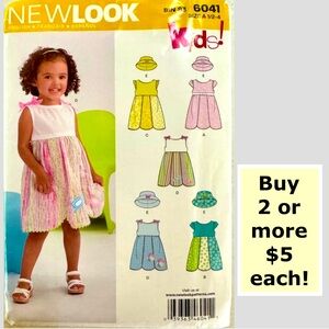 Simplicity New Look 6041 Toddler Uncut Pattern Dresses Hats (Sizes 1/2-4)